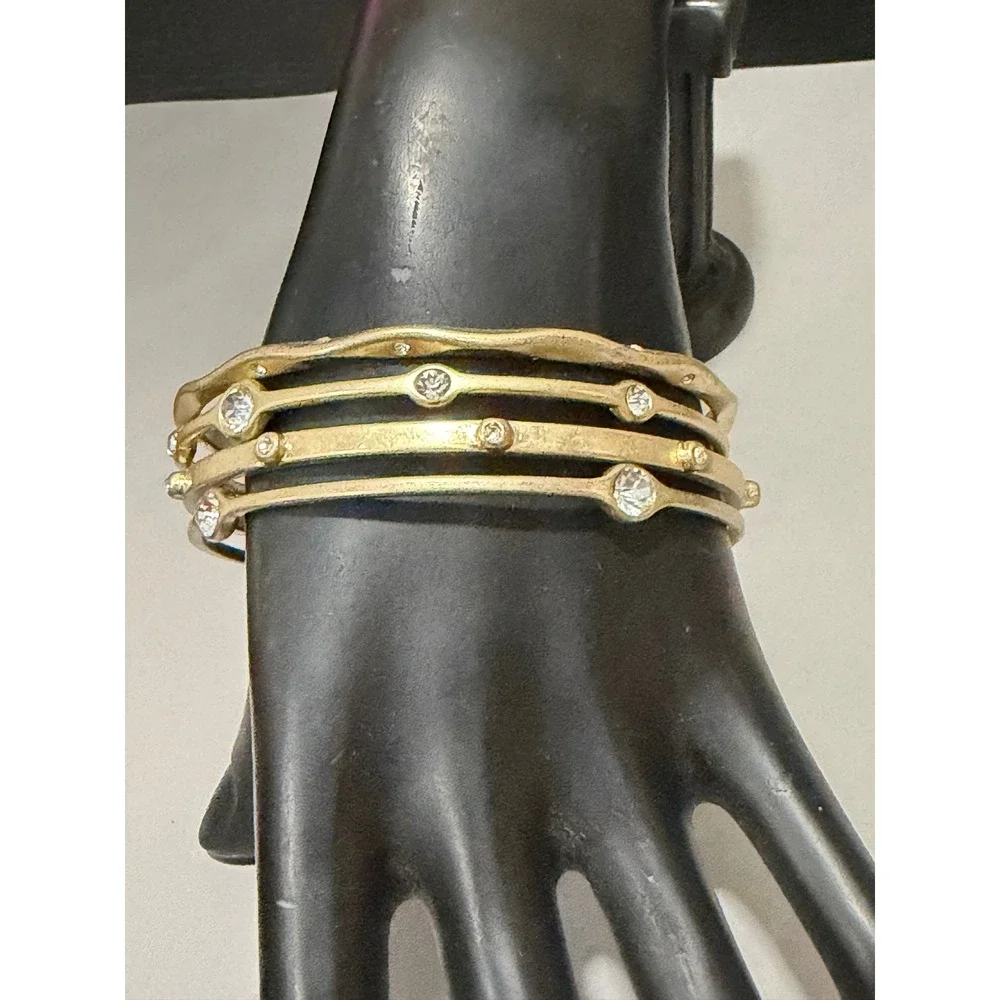 Lia Sophia Bangle Bracelet Set of 4 Bangles Matt Gold Tone Rhinestones Stackable